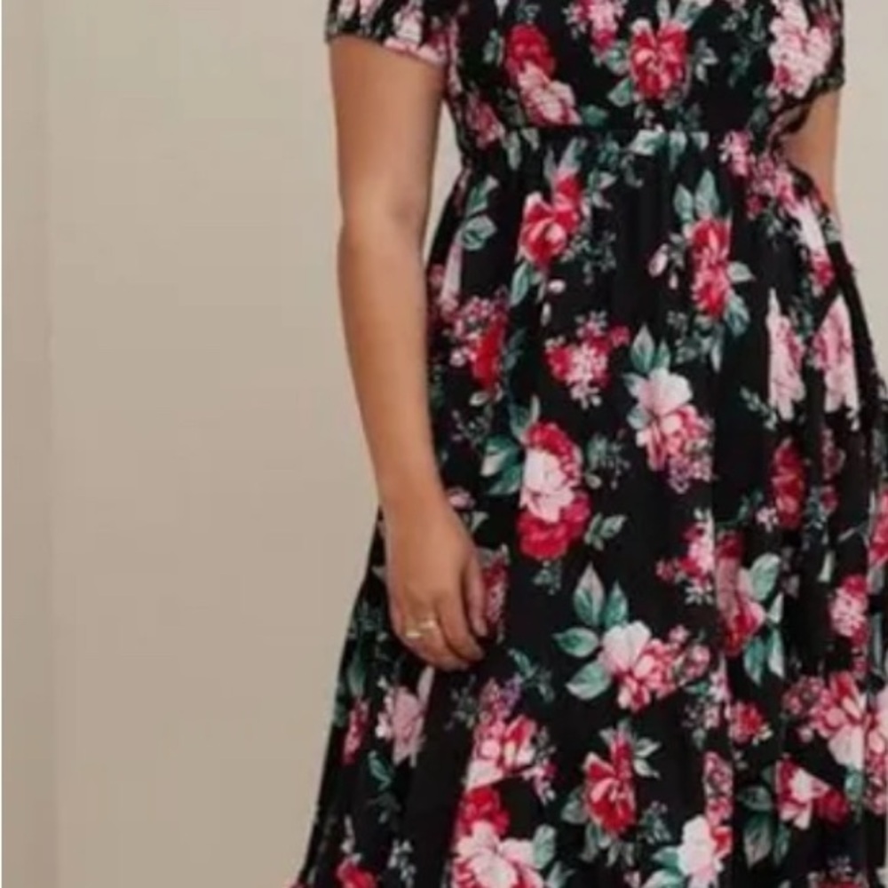 Torrid Black Maxi Dress with Pink Floral Pattern